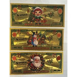 Christmas Gold Foil Novelty Million Dollar Notes 5 Piece Holiday Set